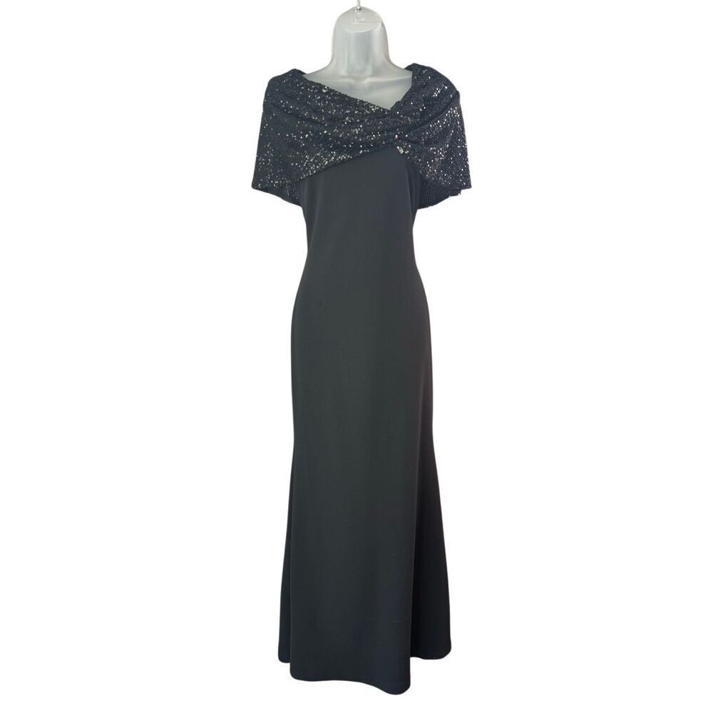 Eliza J Black Sequined Shawl Mermaid Formal Gown Size 6 - Picture 2 of 11